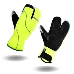 Ultra varme 3-finger lobster vintercykelhandsker i trafiksikker neongul