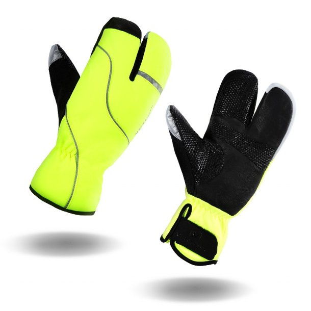 Ultra varme 3-finger lobster vintercykelhandsker i trafiksikker neongul