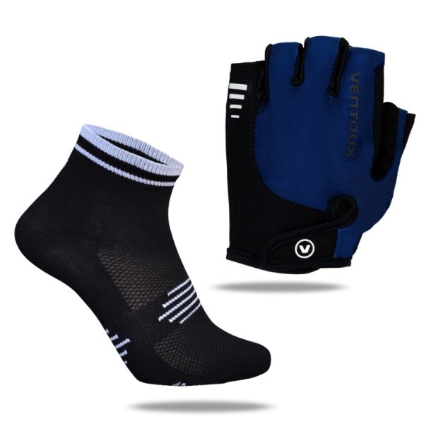 Ventoux SG+ cykelhandsker sort/bl & Coolmax sokker, sort/hvid