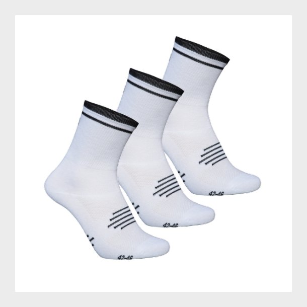 Coolmax high cut cykelstr�mper. 3 par. Hvide med sorte kanternter