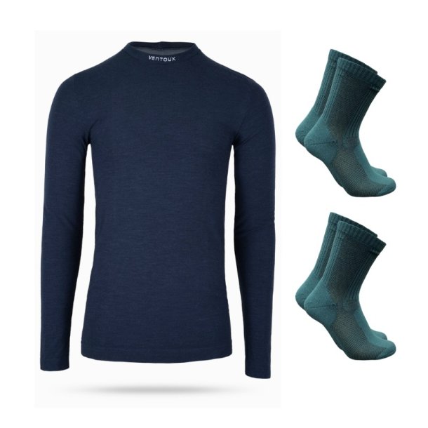 Ventoux Merino Base Layer svedundertr�je + 2 par Thermolite str�mper