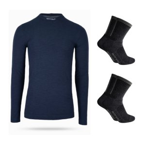 S�t med Merino base layer svedundertr�je og 2 par Merino cykelstr�mper