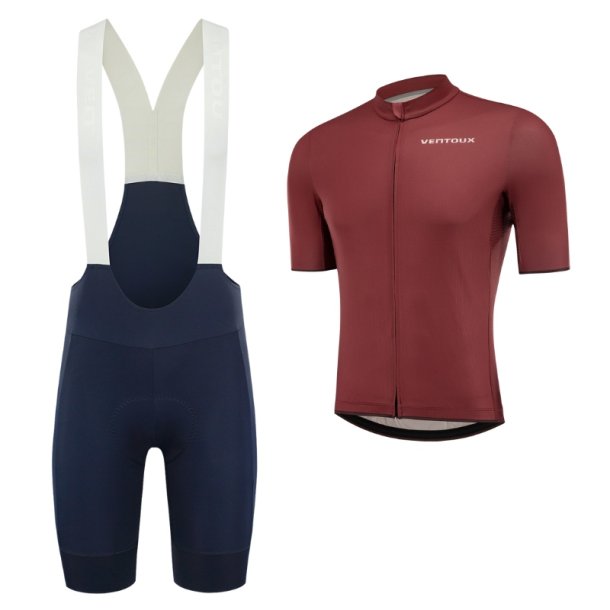 S�ttilbud: Flow cykeltr�je og Bib cykelbukser. Sort/Burgundy r�d