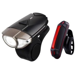 Kompakt USB cykellygtes�t med 300 lumen SuperL forlygte og USB 100 lumen baglygte