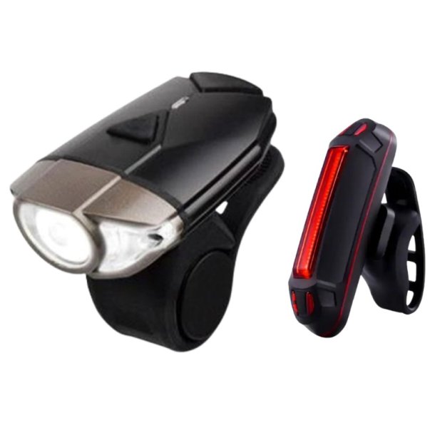 Kompakt USB cykellygtes�t med 300 lumen SuperL forlygte og USB 100 lumen baglygte