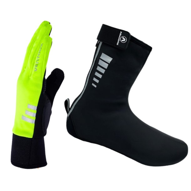 S�t med Storm cykelhandsker (Neon) og Aqua skoovertr�k (Sort)