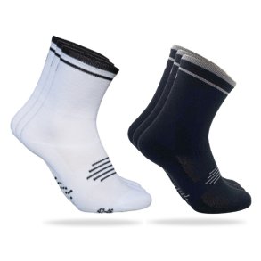 Pakketilbud med 3 par hvide og 3 par sorte Coolmax cykelstr�mper (high cut) 