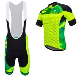 S�ttilbud: Frog cykeltr�je og Bib cykelbukser. Sort/Gr�n/Gul