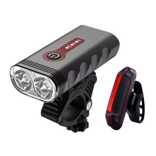 Power cykellygtes�t med 1000 lumen forlygte og 100 lumen USB baglygte. Skarp pris 