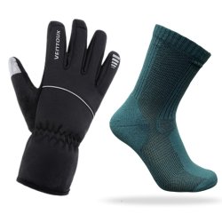 S�ttillbud: Mistral vinterhandsker i sort sammen med et par Thermolite cykelstr�mper i trekking green