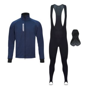 Vinters�t med Nordic cykeljakke og Nordic cykelbukser (Tights) med pude. Sort/m�rkebl�