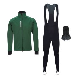 Vinters�t med Nordic cykeljakke og Nordic cykelbukser (Tights) med pude. Sort/m�rkegr�n