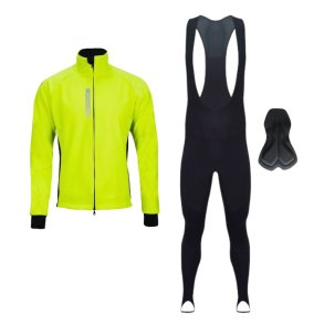 Vinters�t med Nordic cykeljakke og Nordic cykelbukser (Tights) med pude. Sort/neongul