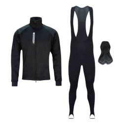 Vinters�t med Nordic cykeljakke og Nordic cykelbukser (Tights) med pude. Sort/sort