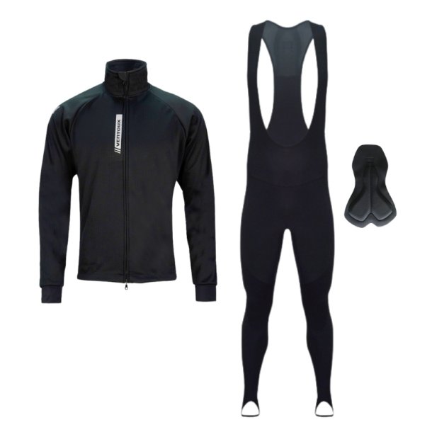 Vinters�t med Nordic cykeljakke og Nordic cykelbukser (Tights) med pude. Sort/sort