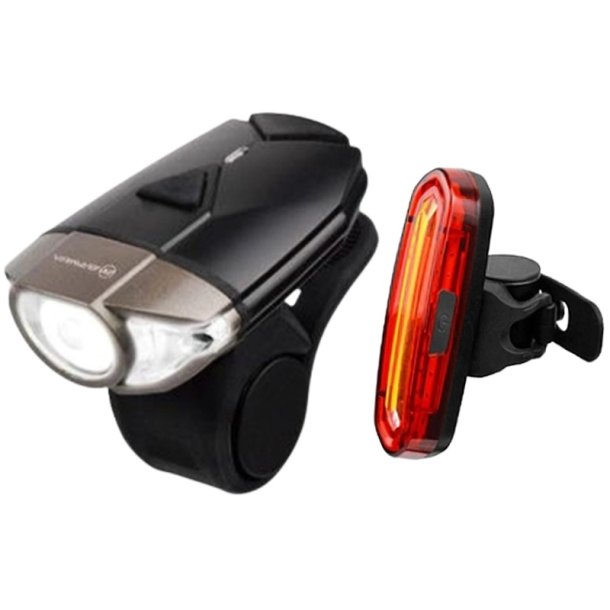 Kompakt USB cykellygtes�t med 300 lumen SuperL forlygte og USB Firebird baglygte