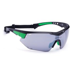 Cykelbriller med polycarbonate linse. Mat sort med groen kontrast