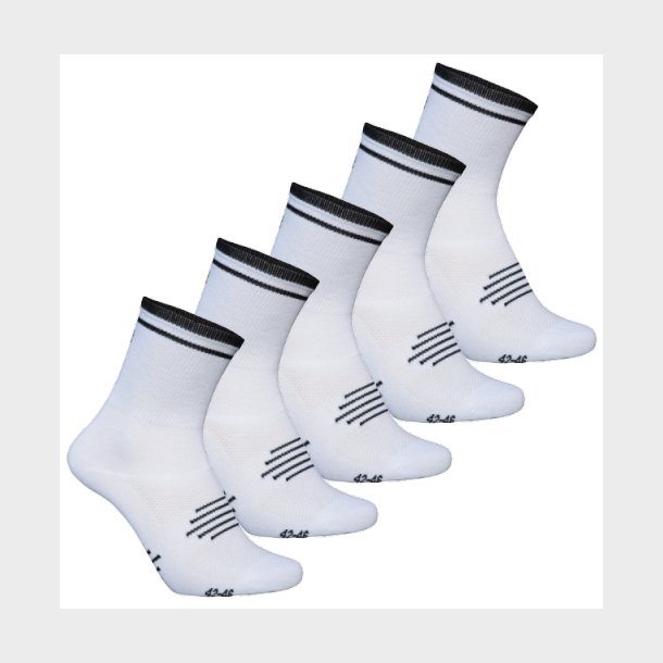 Coolmax high cut cykelstr�mper. 5 par. Hvide med sorte kanter