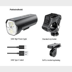 Ventoux USB High Power Alu forlygte 1200 lumen + Firebird kombi cykellygte
