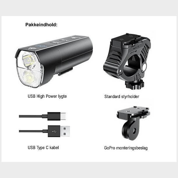 Ventoux USB High Power Alu forlygte 1200 lumen + Firebird kombi cykellygte