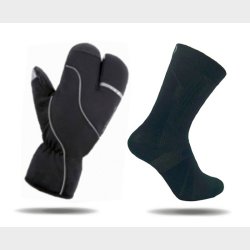 S�ttillbud: Varme Lobster vinter cykelhandsker i sort plus ditto varme Merino cykelstr�mper (sort/gr�)