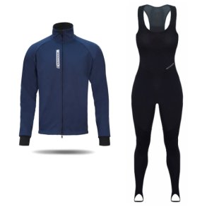 Nordic vintercykels�t med varm cykeljakke og lange cykelbukser til kvinder. Sort/m�rkebl�