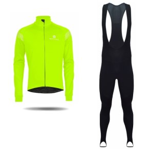 Vinters�t med vinter cykelbukser og softshell cykeljakke (neon)