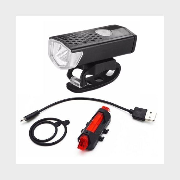 micro usb lygtes�t med 300 lm forlygte